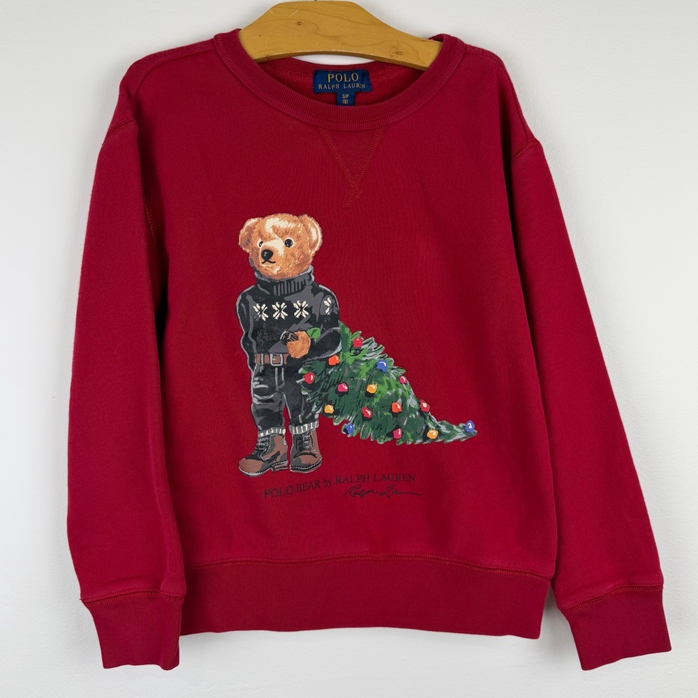 Vintage Polo Ralph Lauren Polo Bear Holiday Sweatshirt Kids 8 – Red Unisex